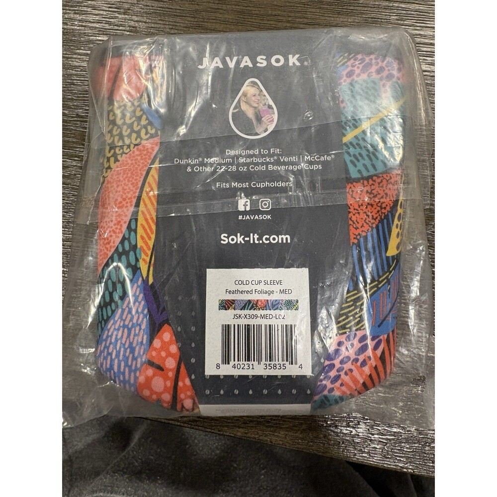 Javasok Medium 22-28 Oz Insulating Sleeve / New / Feathered Foliage Pattern